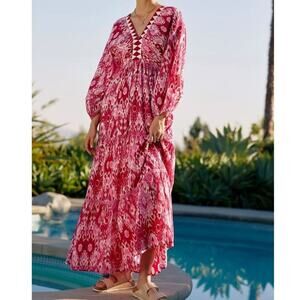 Anthropologie Ro's Garden Womens Dress Tulip Cover-Up Maxi Magenta Tyla Size XS